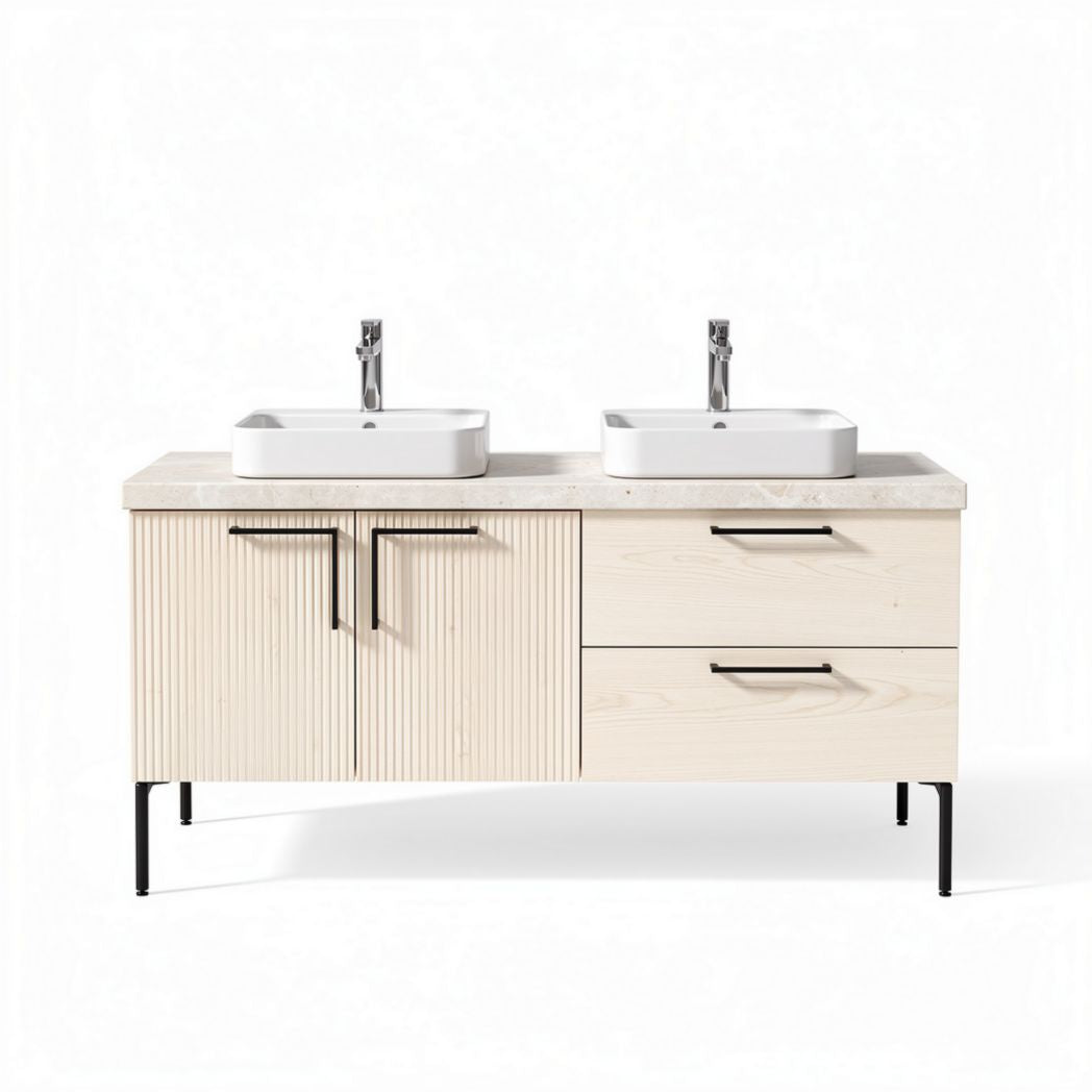 Double sink bathroom vanity with storage - engineered wood - 120 x 45 x 80cm