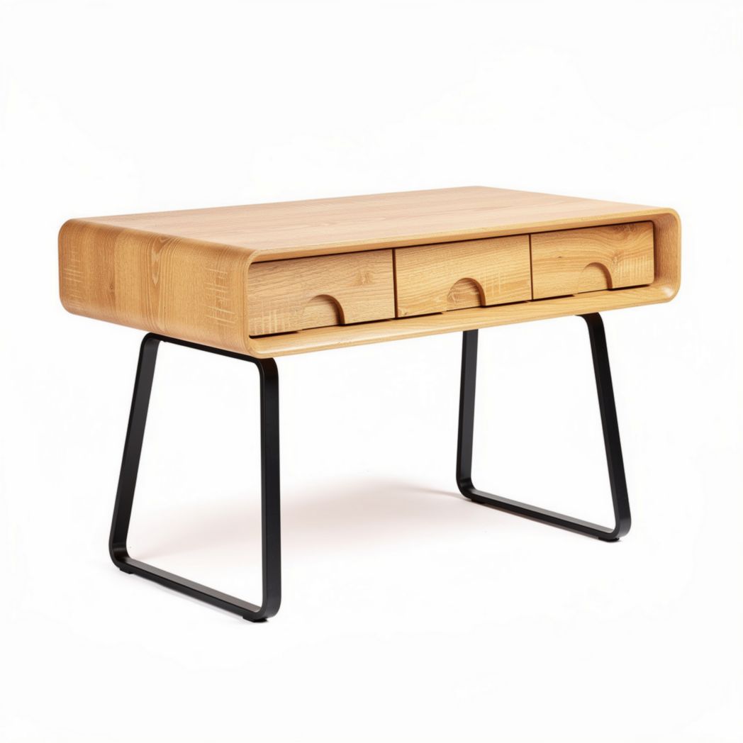 Mid-century modern writing desk with two drawers, walnut finish - 120 x 60 x 75cm