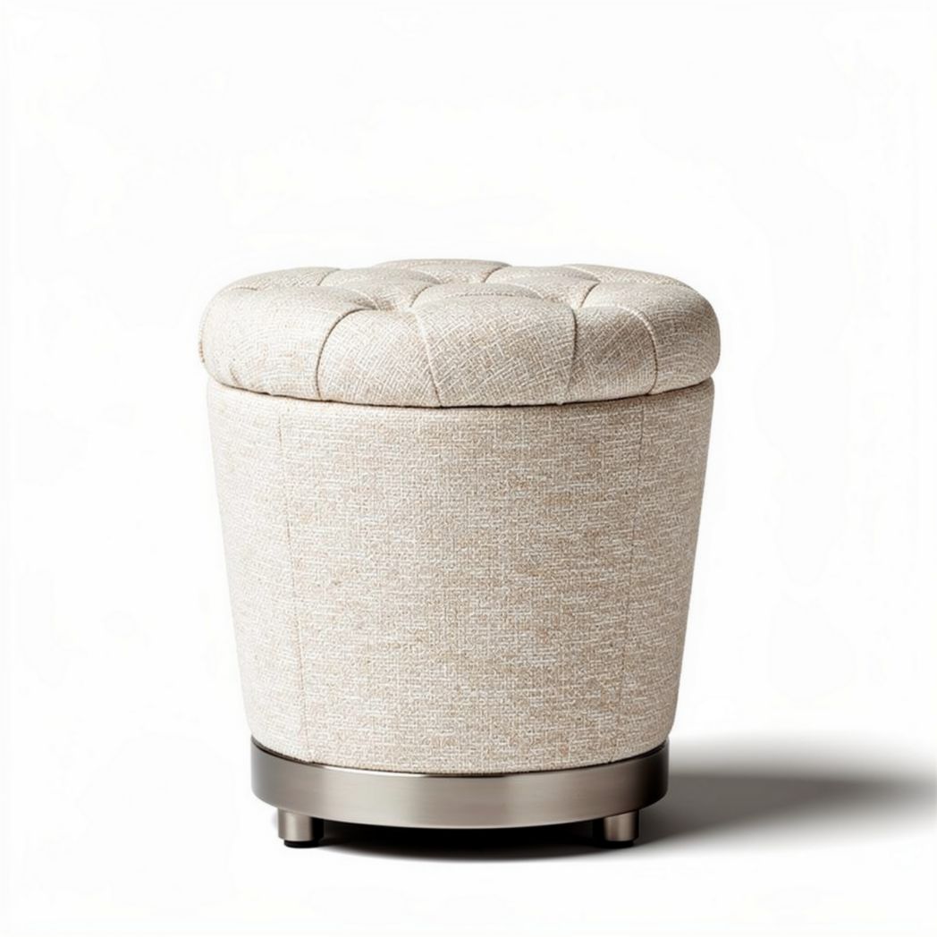 Round upholstered ottoman in fabric for living room seating - 30 x 30 x 40cm