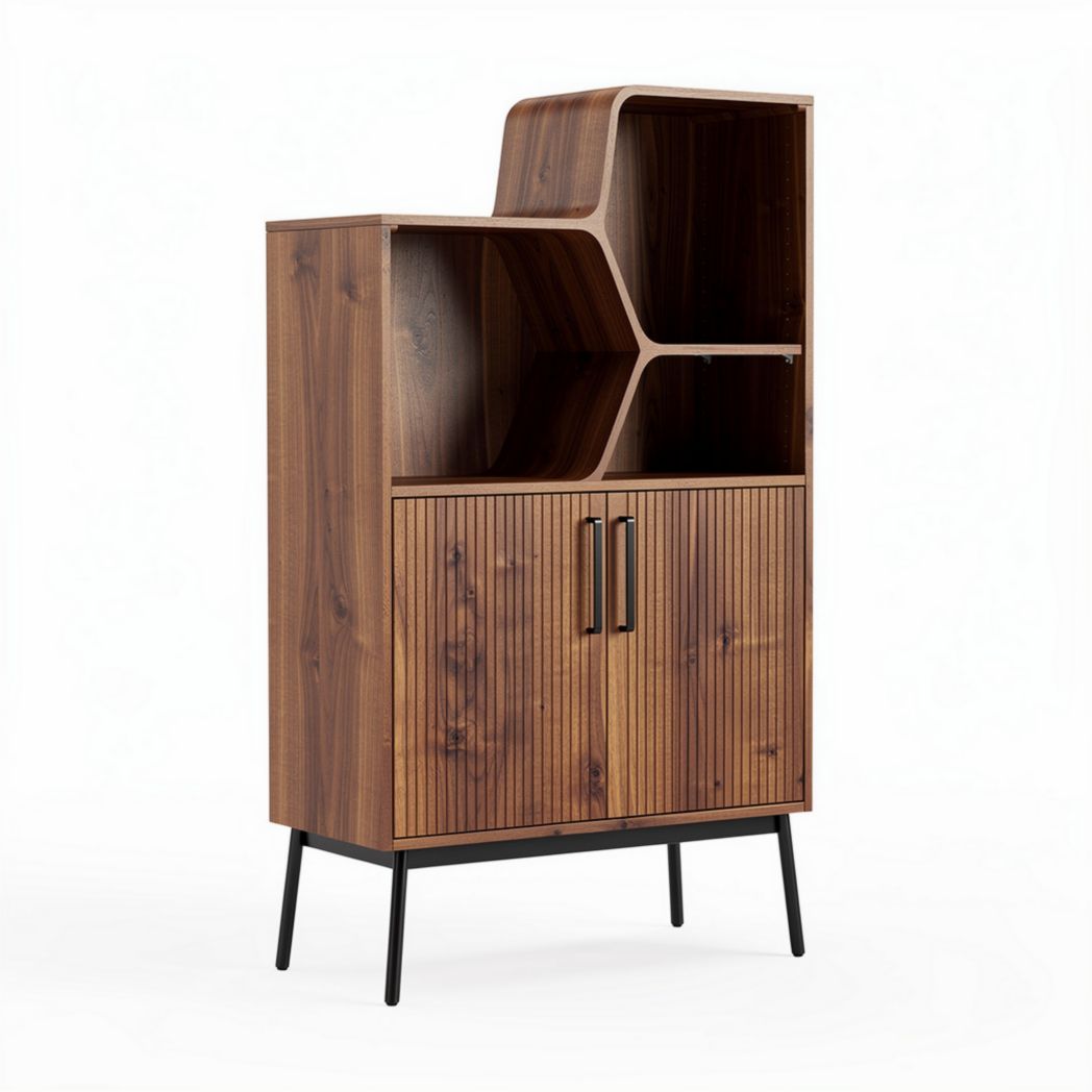 Wooden display cabinet with open shelves and doors - 80 x 40 x 150cm