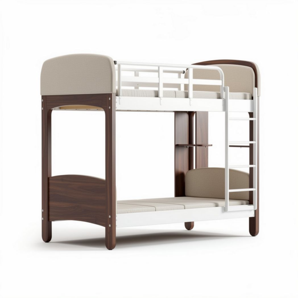Metal and wood twin over twin bunk bed with integrated ladder - 200 x 100 x 160cm