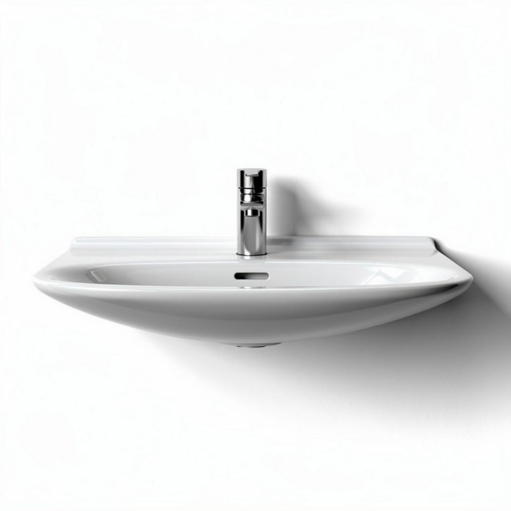 Ceramic wall-mounted sink with faucet - 55 x 40 x 15cm
